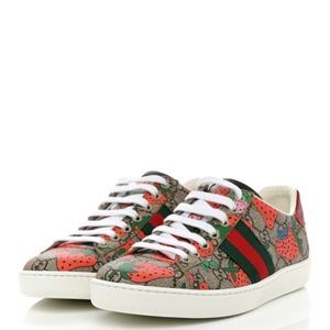 Gucci Supreme Monogram  Strawberry Web Womens Ace Sneakers